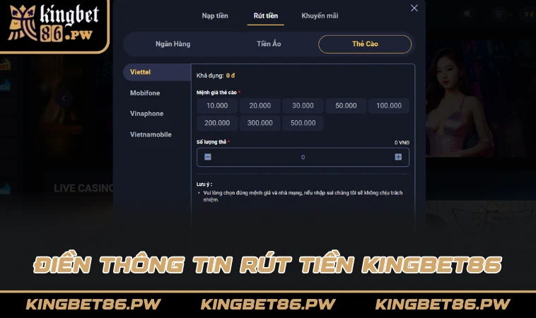 Điền thông tin rút tiền KINGBET86