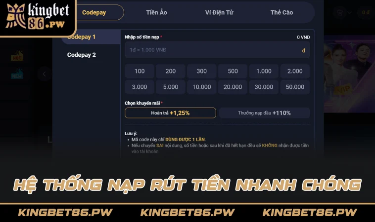 Hệ thống nạp rút tiền nhanh chóng
