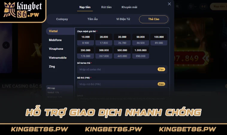 Hỗ trợ giao dịch nhanh chóng