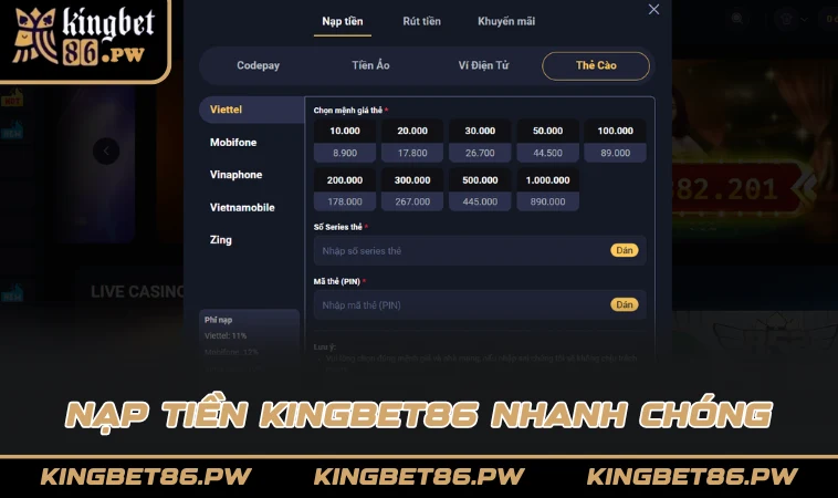Nạp tiền KINGBET86 nhanh chóng
